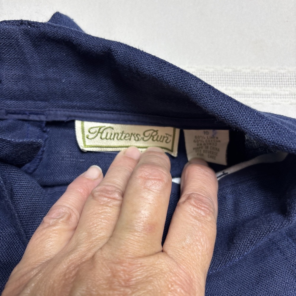 Vtg 90 Linen High Rise Walking Shorts Women Size 10 Preppy Navy Blue - Picture 6 of 9
